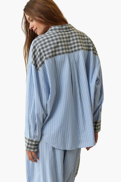 Women's Relaxed Fit Pajama Set with Plaid Accents – Casual Home & Sleepwear