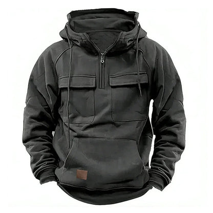 Men's Outdoor Tactical Hoodie with Zipper and Utility Pockets – Winter Pullover for Everyday and Outdoor Activities