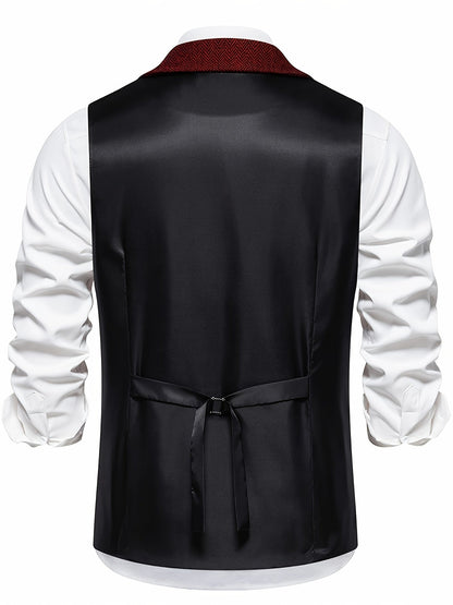 Men's Vintage Herringbone Suit Vest – Classic Formal Business Waistcoat