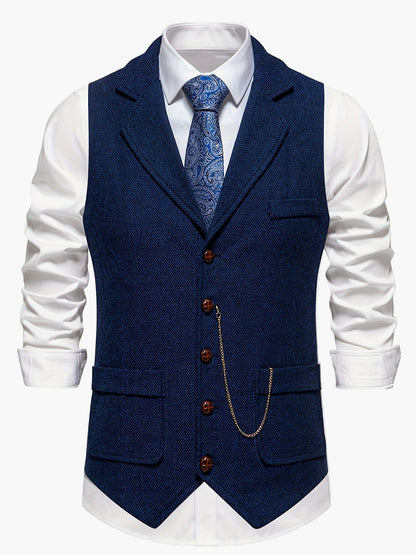 Men's Vintage Herringbone Suit Vest – Classic Formal Business Waistcoat