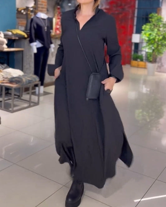 Women's Relaxed Fit Maxi Dress with Modern Slit Detail – Elegant Everyday and Office Style