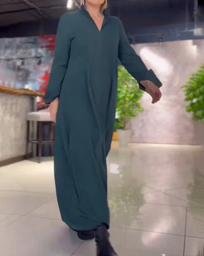 Women's Relaxed Fit Maxi Dress with Modern Slit Detail – Elegant Everyday and Office Style