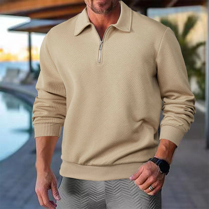 Men's Vintage Geometric Quarter-Zip Pullover Sweater, Casual Retro Style for Everyday and Office