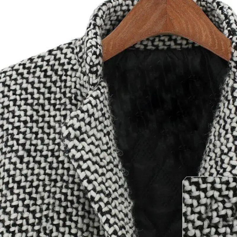 Women's Classic Houndstooth Blazer Coat – Elegant Longline Jacket for Office & Everyday Style