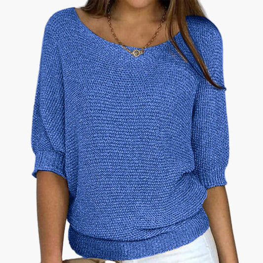 Women's Relaxed Fit 3/4 Sleeve Knit Pullover – Casual Everyday Sweater Top