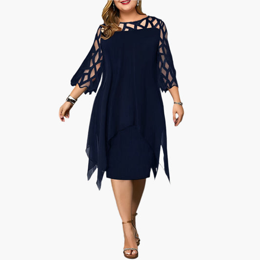 Women's Elegant Midi Dress with Lace Sleeves – Perfect for Formal Occasions and Parties