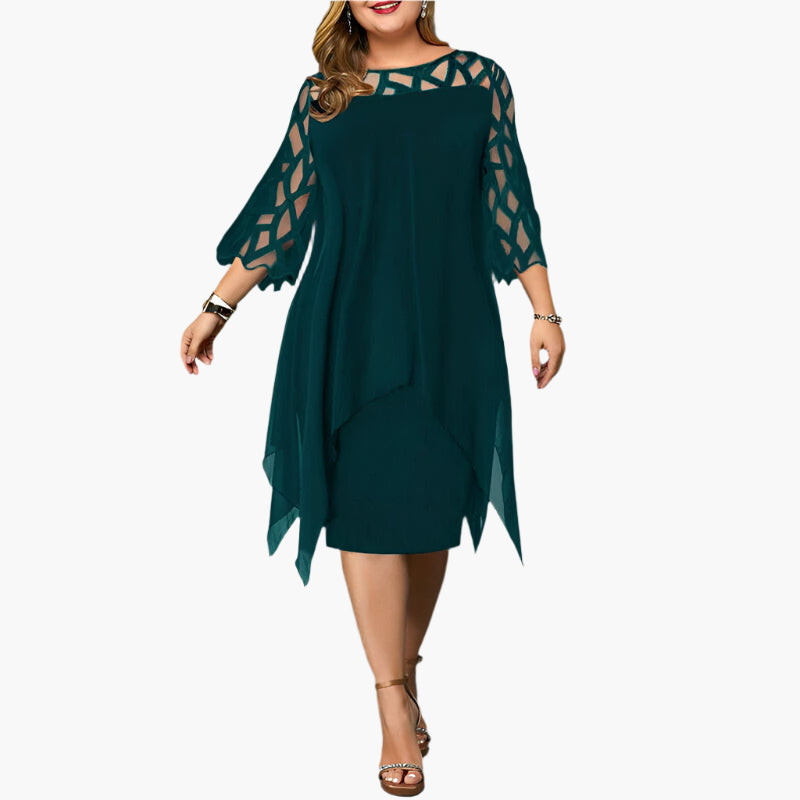 Women's Elegant Midi Dress with Lace Sleeves – Perfect for Formal Occasions and Parties