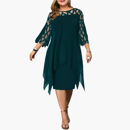 Women's Elegant Midi Dress with Lace Sleeves – Perfect for Formal Occasions and Parties