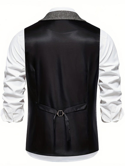 Men's Vintage Herringbone Suit Vest – Classic Formal Business Waistcoat