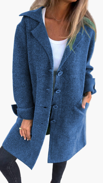 Women's Casual Long Lapel Coat with Turn-Up Sleeves – Trendy Everyday Outerwear