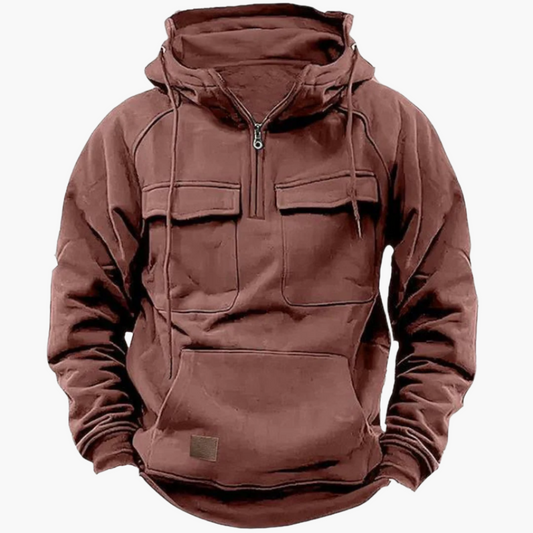 Men's Outdoor Tactical Hoodie with Zipper and Utility Pockets – Winter Pullover for Everyday and Outdoor Activities