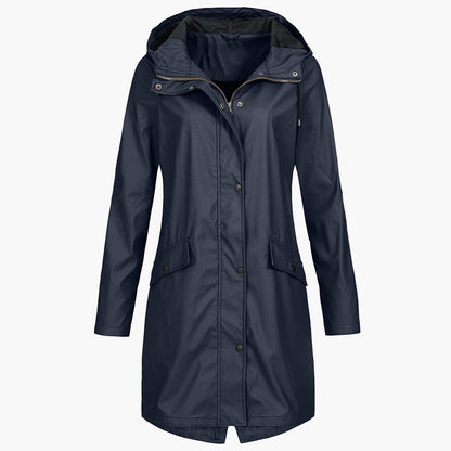 Women's Long Waterproof Raincoat – Stylish Hooded Outdoor Jacket for Everyday Wear