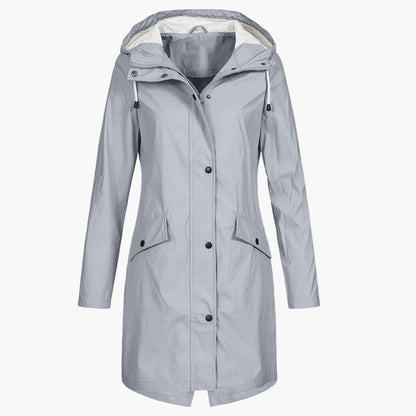 Women's Long Waterproof Raincoat – Stylish Hooded Outdoor Jacket for Everyday Wear