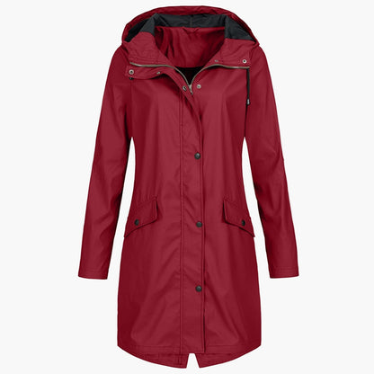 Women's Long Waterproof Raincoat – Stylish Hooded Outdoor Jacket for Everyday Wear