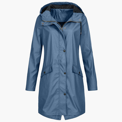 Women's Long Waterproof Raincoat – Stylish Hooded Outdoor Jacket for Everyday Wear
