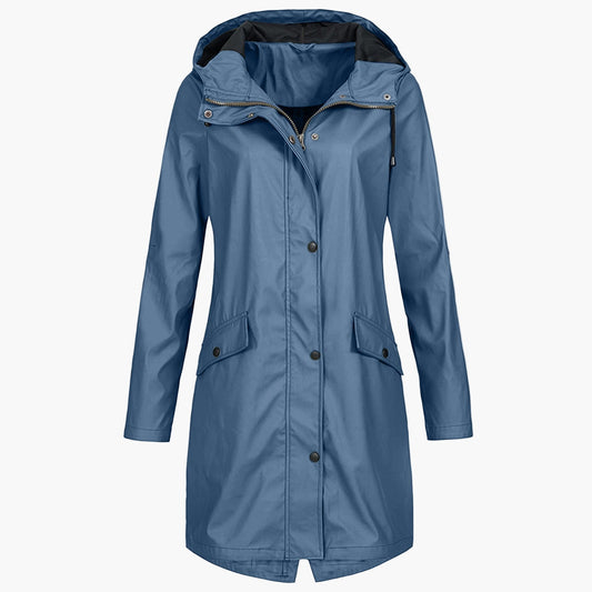 Women's Long Waterproof Raincoat – Stylish Hooded Outdoor Jacket for Everyday Wear