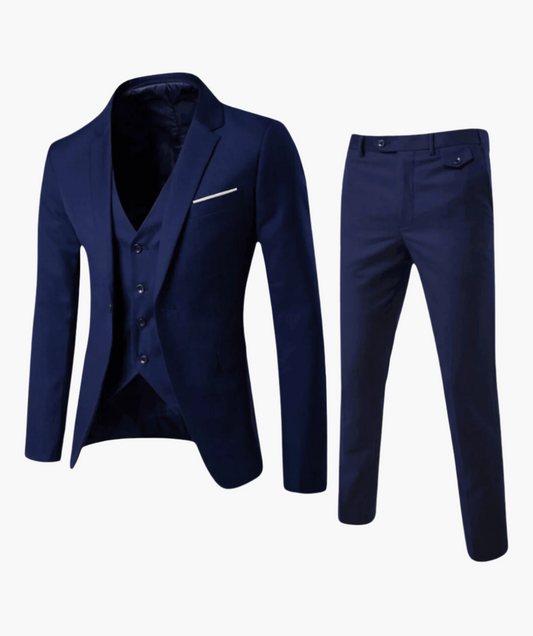 Men's 3-Piece Suit Set with Vest – Classic Formal Slim Fit for Weddings and Business