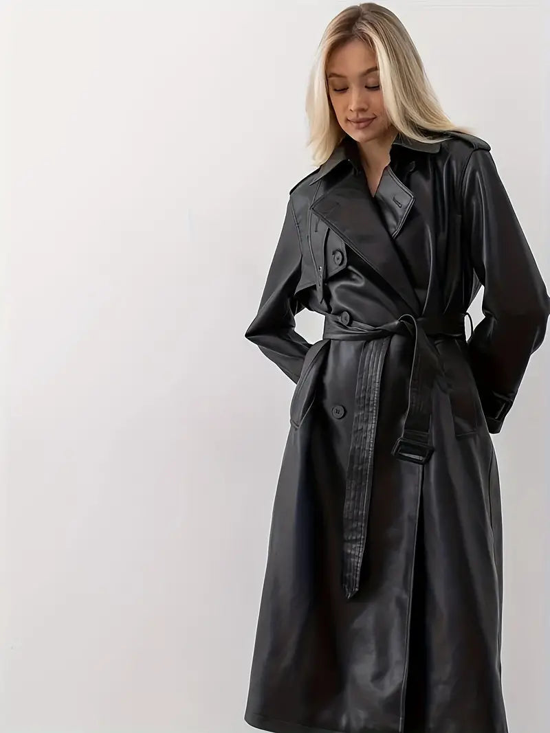 Women's Classic Long Trench Coat – Elegant Double-Breasted Belted Overcoat for Everyday, Office, and Evening Wear