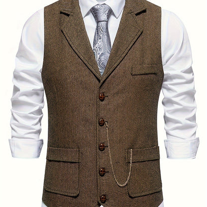 Men's Vintage Herringbone Suit Vest – Classic Formal Business Waistcoat