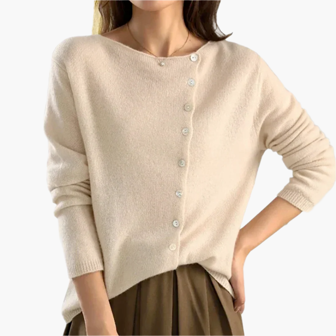 Women's Modern Asymmetric Button Cardigan – Elegant Versatile Knitwear for Office and Casual