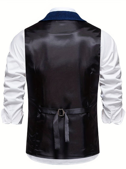 Men's Vintage Herringbone Suit Vest – Classic Formal Business Waistcoat