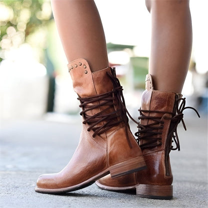Women's Vintage Lace-Up Boots - Retro Style Fashion Ankle Boots for Everyday and Adventure
