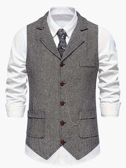 Men's Vintage Herringbone Suit Vest – Classic Formal Business Waistcoat