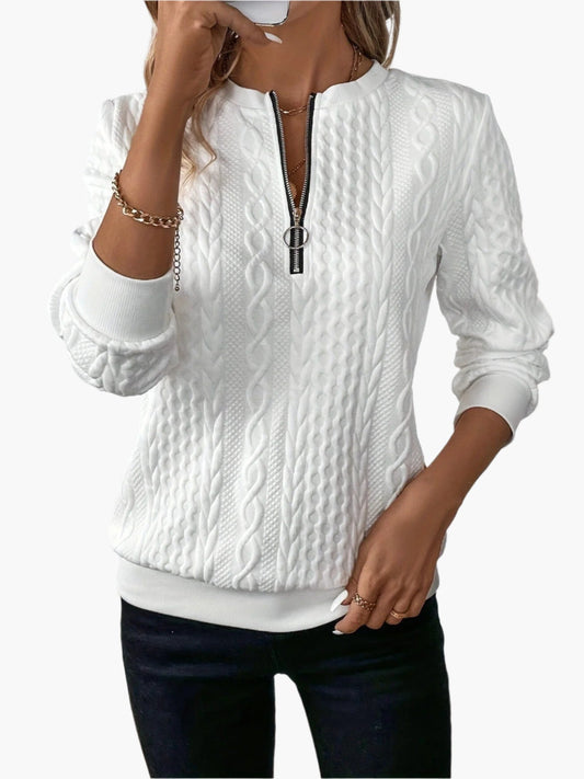 Women's Cable Knit Zip Up Sweater – Casual Modern Pullover for Everyday Style
