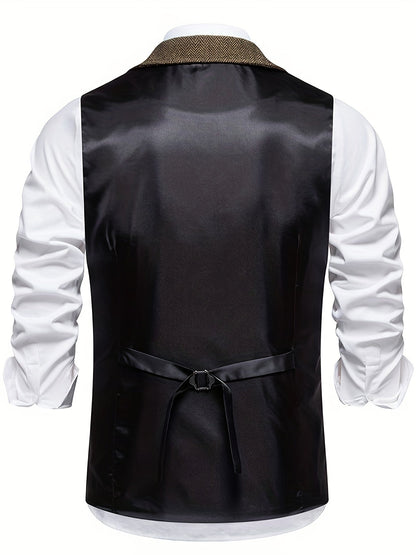Men's Vintage Herringbone Suit Vest – Classic Formal Business Waistcoat