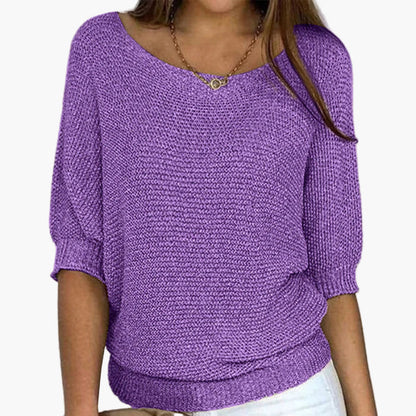 Women's Relaxed Fit 3/4 Sleeve Knit Pullover – Casual Everyday Sweater Top