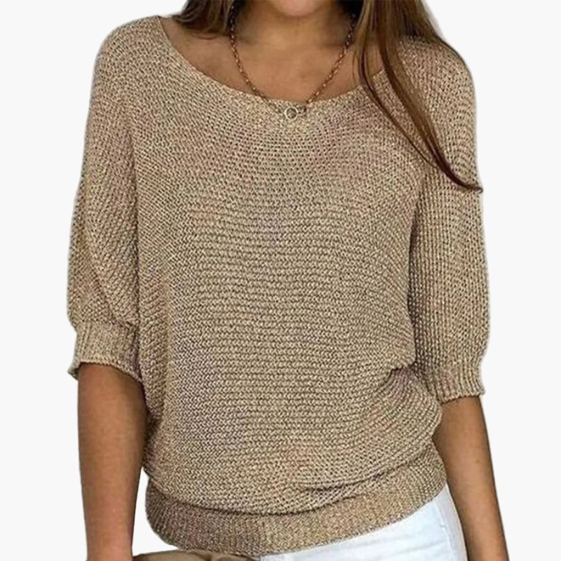 Women's Relaxed Fit 3/4 Sleeve Knit Pullover – Casual Everyday Sweater Top