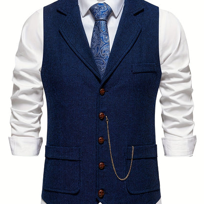 Men's Vintage Herringbone Suit Vest – Classic Formal Business Waistcoat