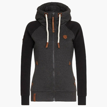 Women's Slim Fit Urban Hoodie Jacket with High Collar and Full Zip - Casual Style