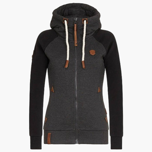 Women's Slim Fit Urban Hoodie Jacket with High Collar and Full Zip - Casual Style