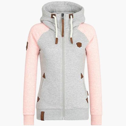Women's Slim Fit Urban Hoodie Jacket with High Collar and Full Zip - Casual Style