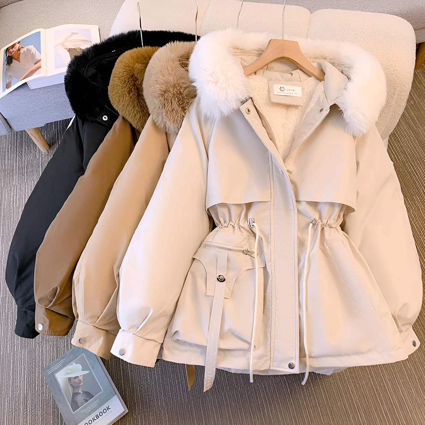 Women's Elegant Winter Coat with Hood – Stylish Warm Outerwear for Cold Weather