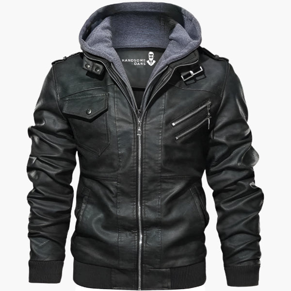 Men's Urban Biker Jacket with Detachable Hood – Modern Street Style for Everyday and Night Out