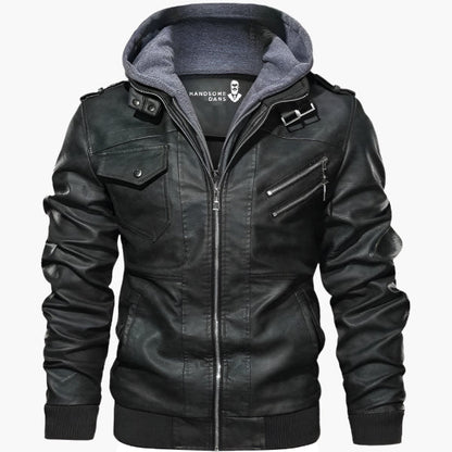 Men's Urban Biker Jacket with Detachable Hood – Modern Street Style for Everyday and Night Out