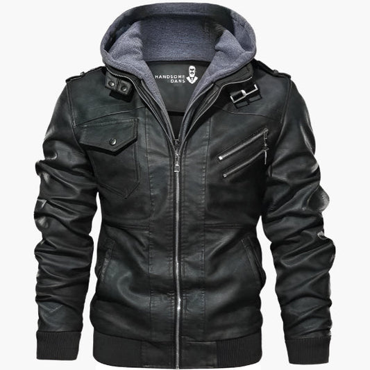Men's Urban Biker Jacket with Detachable Hood – Modern Street Style for Everyday and Night Out