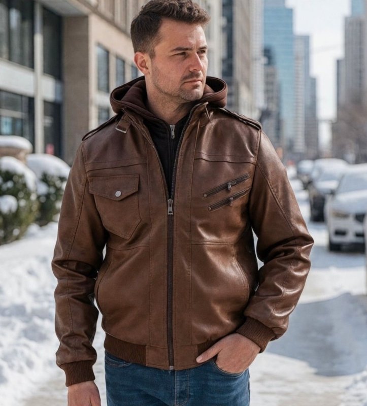 Men's Urban Biker Jacket with Detachable Hood – Modern Street Style for Everyday and Night Out