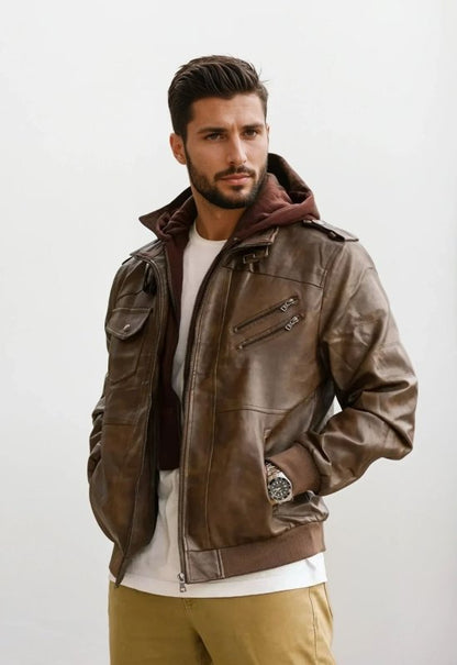 Men's Urban Biker Jacket with Detachable Hood – Modern Street Style for Everyday and Night Out