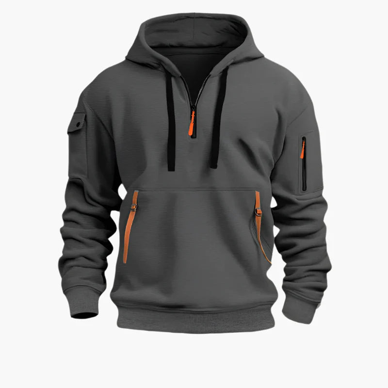 Men's Tactical Zip Hoodie – Urban Casual Sweatshirt with Multiple Pockets and Adjustable Hood