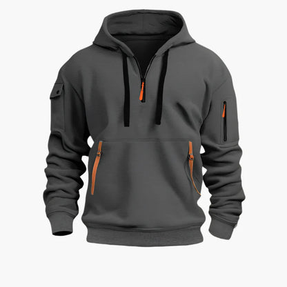 Men's Tactical Zip Hoodie – Urban Casual Sweatshirt with Multiple Pockets and Adjustable Hood