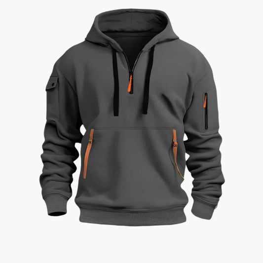 Men's Tactical Zip Hoodie – Urban Casual Sweatshirt with Multiple Pockets and Adjustable Hood