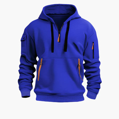 Men's Tactical Zip Hoodie – Urban Casual Sweatshirt with Multiple Pockets and Adjustable Hood