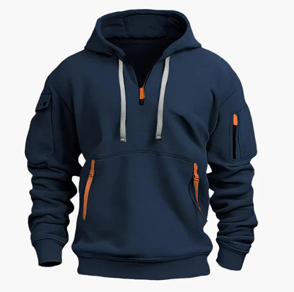 Men's Tactical Zip Hoodie – Urban Casual Sweatshirt with Multiple Pockets and Adjustable Hood
