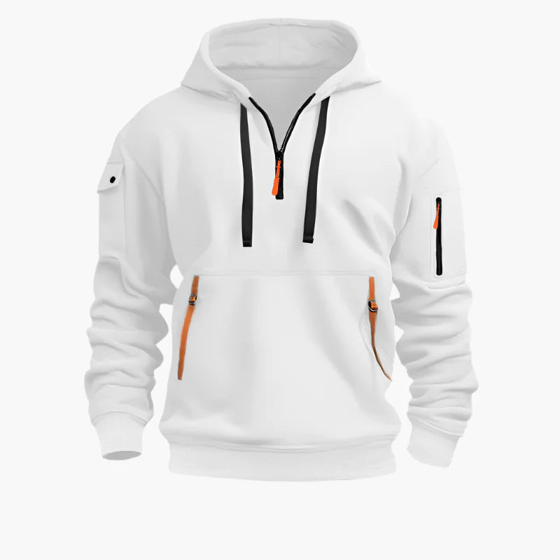 Men's Tactical Zip Hoodie – Urban Casual Sweatshirt with Multiple Pockets and Adjustable Hood