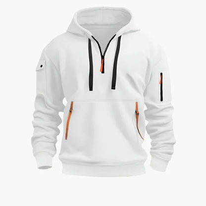 Men's Tactical Zip Hoodie – Urban Casual Sweatshirt with Multiple Pockets and Adjustable Hood
