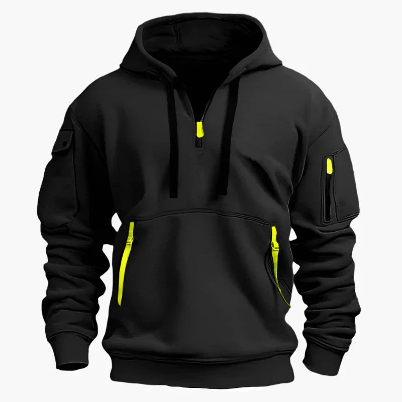 Men's Tactical Zip Hoodie – Urban Casual Sweatshirt with Multiple Pockets and Adjustable Hood