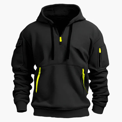 Men's Tactical Zip Hoodie – Urban Casual Sweatshirt with Multiple Pockets and Adjustable Hood